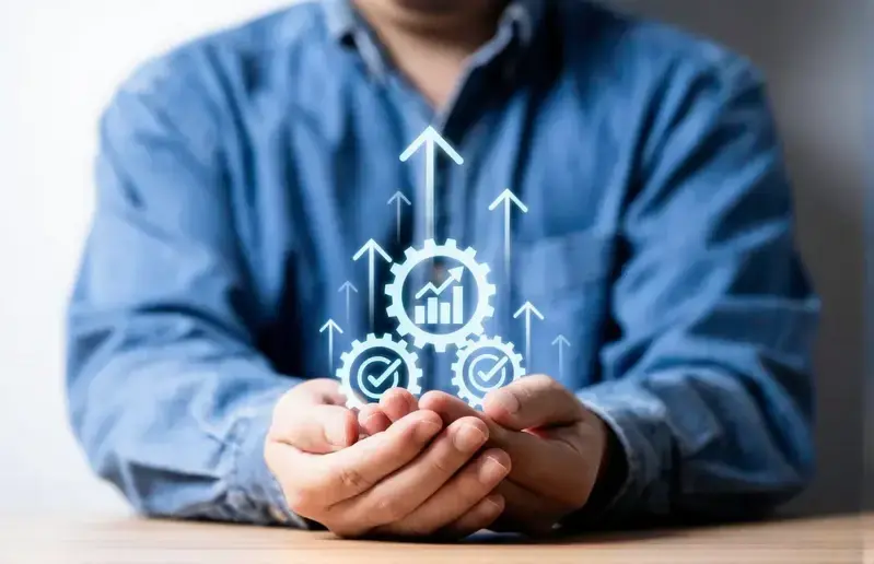 A serene workspace with a laptop and digital tools representing efficient AI content creation workflow.